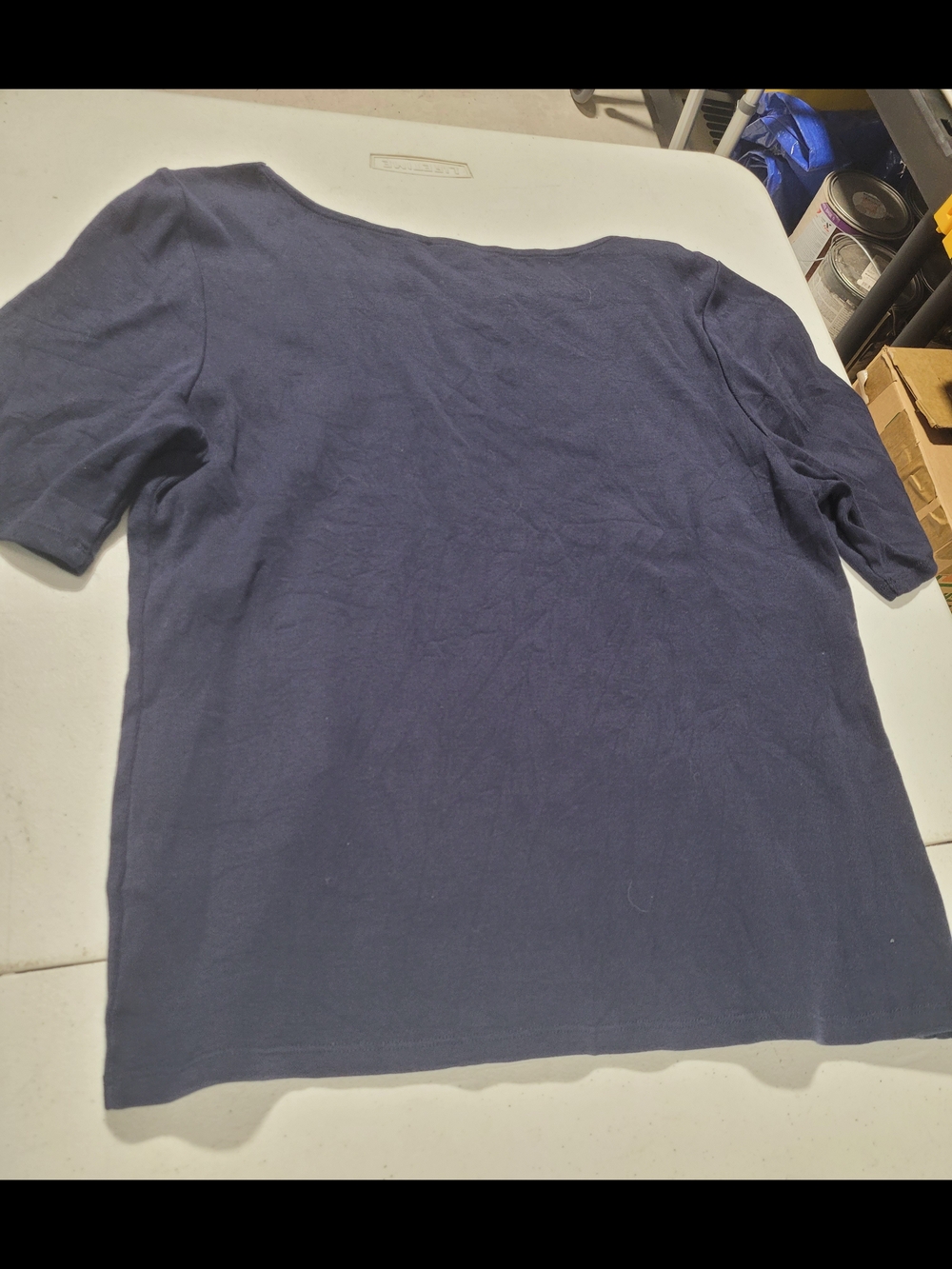 Rafaella Navy Short-Sleeve Tee with White Embroidered Yoke - Picture 3 of 3